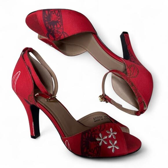 Disney x Her Universe Lilo & Stitch Tiki Red Peep Toe Heels Size 8 - Picture 2 of 12